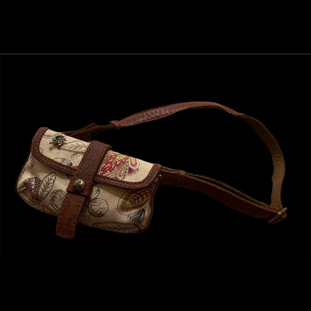 Lucky Brand 🍀 brown rawhide leather and fabric waist bag/ belt